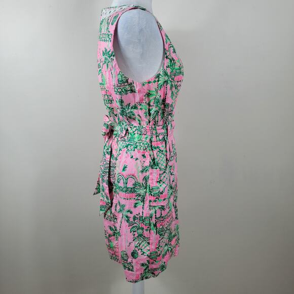 Lilly Pulitzer Shift Dress M Pink Floral Sleeveless Scallop Hem Resort Tropical - Picture 4 of 16